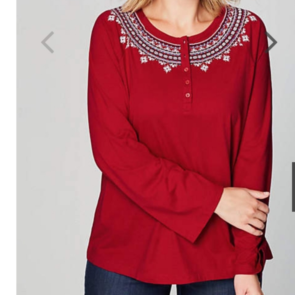 J JILL Embroidered and Buttoned Knit Top